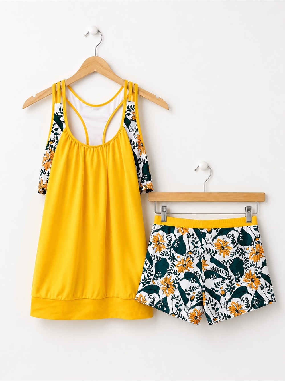 Women’s Yellow Floral Tankini Swimsuit Set Size Small S
